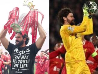 El guardameta de Liverpool, Alisson Becker celbró con un mensaje de fe